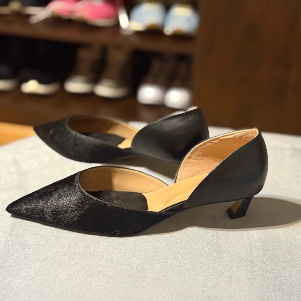 Elegant Black Calf Hair Kitten Heel Women's Shoes